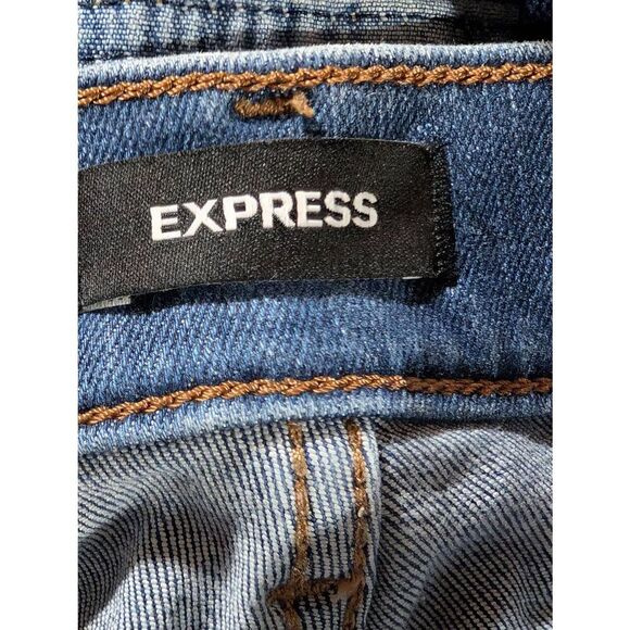 Express Women's Blue Medium-Wash Distressed Skinny Mid-Rise Denim Jeans Size 8L - Picture 2 of 7